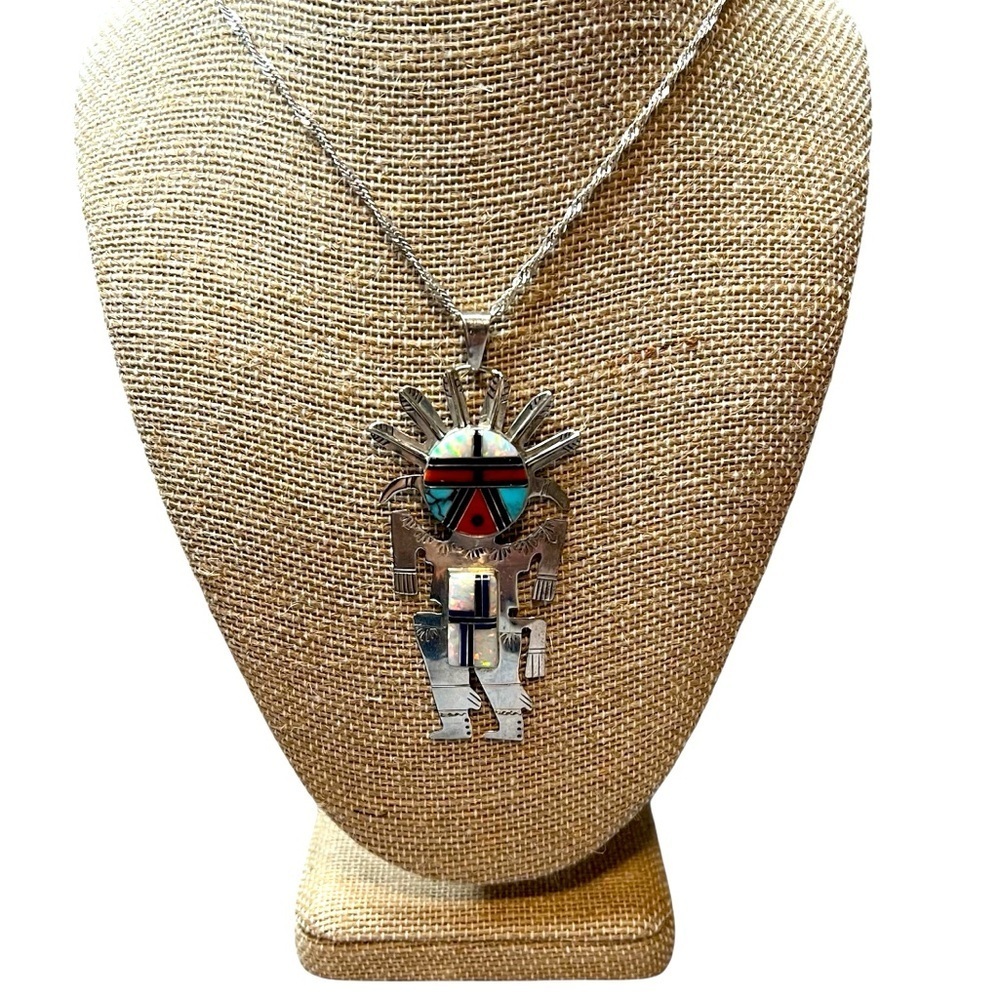 Native American Sterling Silver Multi Stone Inlay Kachina Pendant